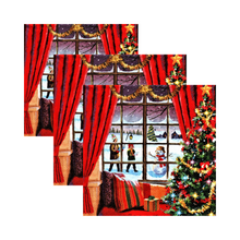 Încărcați imaginea în Galerie, Servetele de Masa cu Bradul de Craciun la Geamul cu Draperii Rosii Pachet 10 Buc 33x33 cm