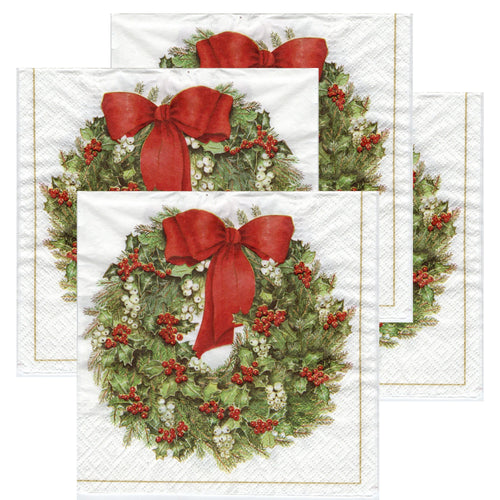 Servetele Decorative de Masa cu Coronita Advent Pachet 20 Buc Merisoare cu Funda Rosie 33x33 cm