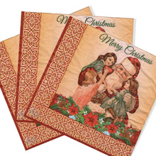 Încărcați imaginea în Galerie, Servetele Decorative de Masa cu Mos Craciun Pachet 20 Buc Vintage Merry Christmas 33x33 cm Craciunite rosii