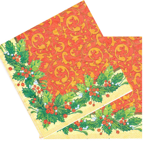 Servetele de Masa cu Imprimeu de Craciun Pachet 8 Buc Merisoare si Macese Rosii 33x33 cm