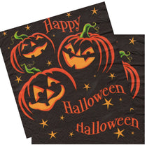 Încărcați imaginea în Galerie, Servetele Decorative de Masa cu Globuri de Halloween Pachet 16 Buc Dovleci Stilizati Portocalii 33x33 cm