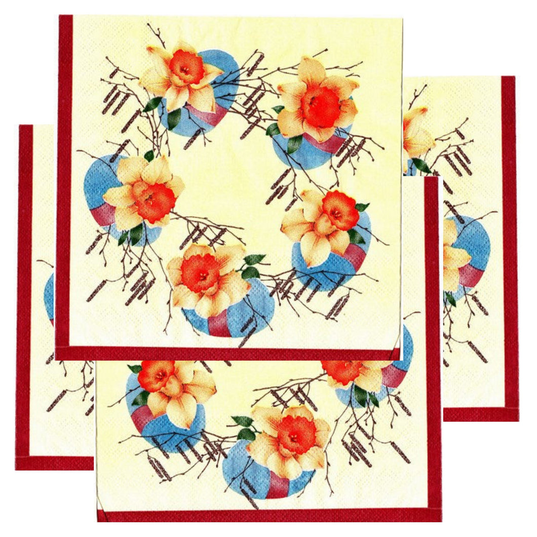 Servetele Decorative de Masa cu Paste Pachet 10 Buc Narcise si Oua 33x33 cm
