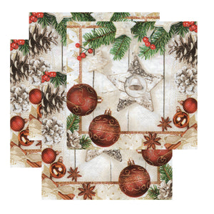 Servetele Decorative de Masa cu Globuri de Craciun Pachet 20 Buc Ornamente Brad Maro 33x33 cm Crengute