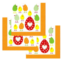 Încărcați imaginea în Galerie, Servetele Decorative de Masa din Hartie Model cu Paste Pachet 10 Buc Puiuti Galbeni cu Buline 33x33 cm pe ou
