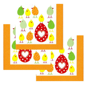 Servetele Decorative de Masa din Hartie Model cu Paste Pachet 10 Buc Puiuti Galbeni cu Buline 33x33 cm pe ou