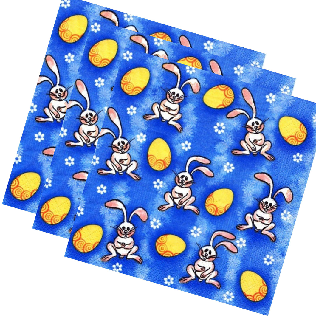 Servetele Decorative de Masa din Hartie Model cu Paste Pachet 10 Buc Iepurasi Albi Distractiv cu Oua 33x33 cm