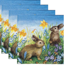 Încărcați imaginea în Galerie, Servetele Decorative de Masa din Hartie Model cu Paste Pachet 10 Buc Iepurasi in Flori de Primavara 3x33 cm Narcise