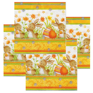 Servetele Decorative de Masa din Hartie Model cu Paste Pachet 10 Buc Mici Iepurasi Aurii 33x33 cm Celuloza