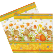Încărcați imaginea în Galerie, Servetele Decorative de Masa din Hartie Model cu Paste Pachet 10 Buc Mici Iepurasi Aurii 33x33 cm