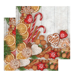 Servetele Decorative de Masa cu Dulciuri Craciun Pachet 20 Buc Fructe Uscate si Turta Dulce 33x33 cm Iarna Sarbatori