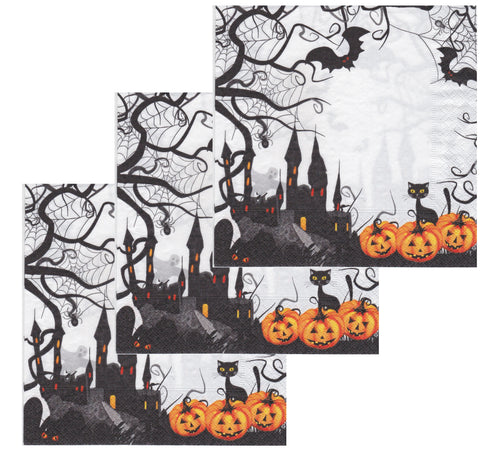 Servetele de Masa cu Halloween Pachet 10 Buc Pisica Neagra pe Dovleci 33x33 cm