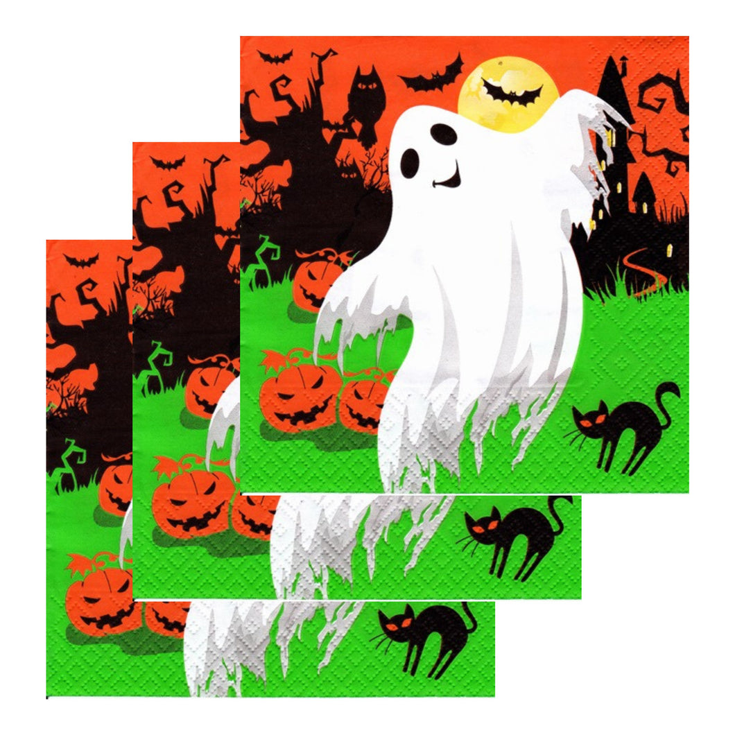 Servetele de Masa cu Halloween Pachet 8 Buc Pisica Neagra si Fantomita Alba 33x33 cm