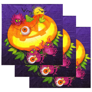Servetele Decorative de Masa cu Halloween Pachet 10 Buc Funny Pumpkins Dovlecei Distractivi 33x33 cm