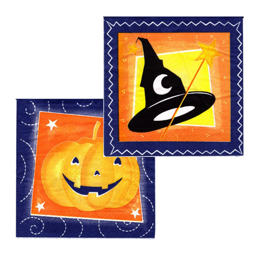 Servetele Decorative de Masa cu Halloween Pachet 10 Buc Palarie Vrajitoare si Pumpkin 33x33 cm