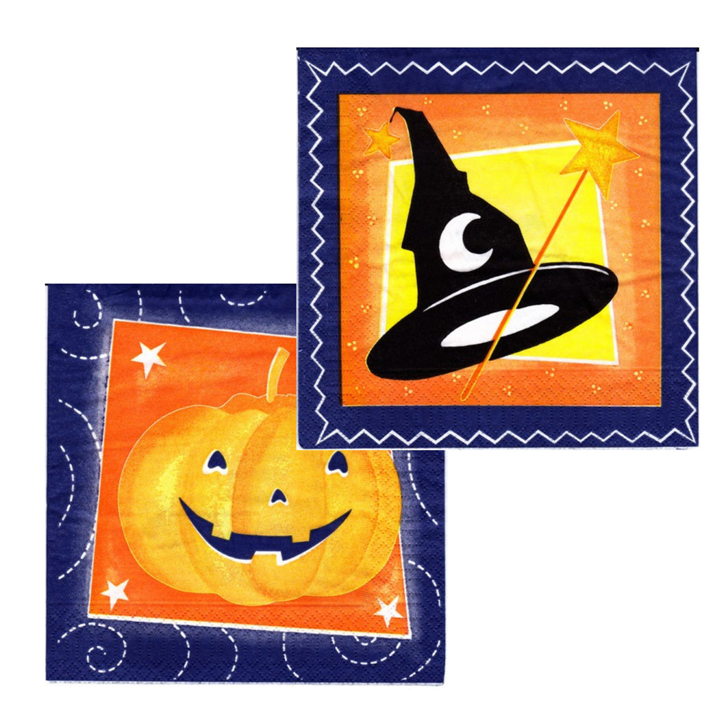 Servetele Decorative de Masa cu Halloween Pachet 10 Buc Palarie Vrajitoare si Pumpkin 33x33 cm
