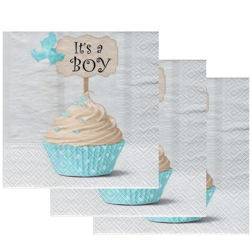 Servetele de Masa de Botez Pachet 10 Buc It's A Boy Muffin E un Baietel Blue 33x33 cm