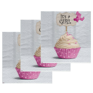 Servetele de Masa de Botez Pachet 10 Buc It's A Girl Muffin E o Fetita Roz 33x33 cm