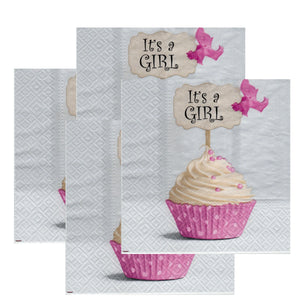 Servetele de Masa de Botez Pachet 10 Buc It's A Girl Muffin E o Fetita Roz 33x33 cm