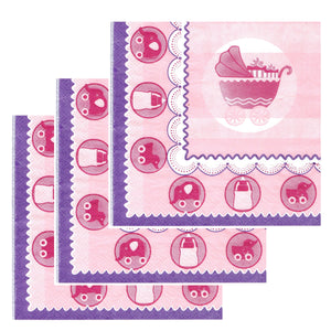 Servetele Decorative de Masa pentru Botez Pachet 8 Buc Carucior Roz Fetita Mea 33x33 cm Aniversare Prima Comuniune
