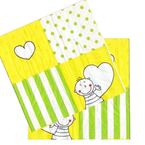 Servetele Decorative de Masa pentru Botez Pachet 8 Buc Be Happy Baby Boy Baietel 33x33 cm Inima