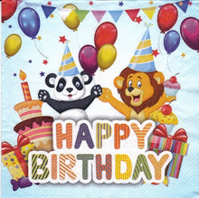 Încărcați imaginea în Galerie, Servetele de Masa de Botez Pachet 10 Buc Happy Birthday Animalute Baietel 33x33 cm