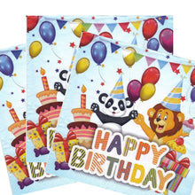 Încărcați imaginea în Galerie, Servetele de Masa de Botez Pachet 10 Buc Happy Birthday Animalute Baietel 33x33 cm