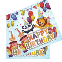 Încărcați imaginea în Galerie, Servetele de Masa de Botez Pachet 10 Buc Happy Birthday Animalute Baietel 33x33 cm