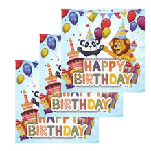 Încărcați imaginea în Galerie, Servetele de Masa de Botez Pachet 10 Buc Happy Birthday Animalute Baietel 33x33 cm
