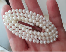 Încărcați imaginea în Galerie, Agrafa Clama de Par cu Perle Accesoriu Mireasa Oval Decupat Alb Mat
