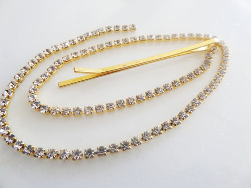 Agrafa Clama de Par cu Lant Auriu de Strasuri Rhinestone Accesoriu Mireasa Nunta