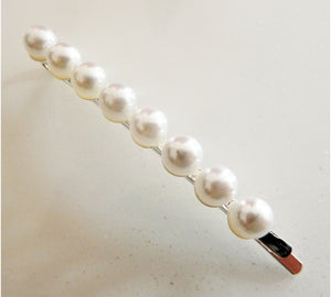 Agrafa Clama de Par cu Perle Argintie Accesoriu Mireasa Alba Mat