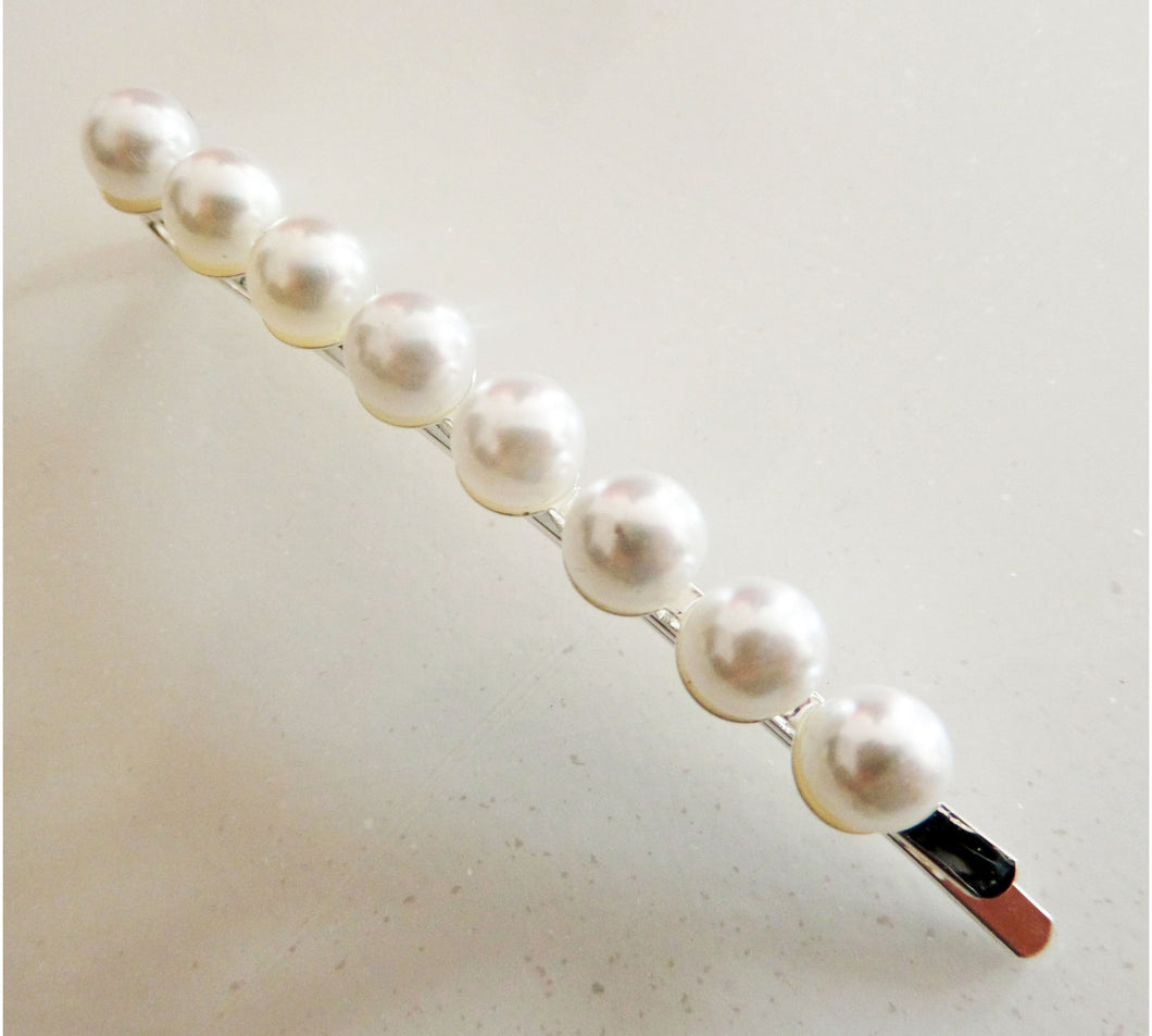 Agrafa Clama de Par cu Perle Argintie Accesoriu Mireasa Alba Mat