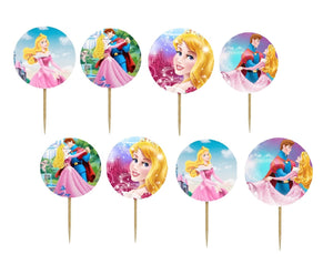 Set 16 buc Scobitori Cupcake Toppers Rotund Candy Bar Muffin Prajituri Printesa Aurora