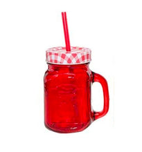 Încărcați imaginea în Galerie, Borcan Sticla Rosu Retro cu Capac Metalic si Pai