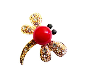 Bjuterie Cadou Femei Doamne Primavara 1 8 Martie Brosa cu Cristale Strasuri Transparente Libelula cu Perla Rosie Martisor Ziua Femeii