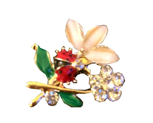 Bjuterie Cadou Femei Doamne Primavara 1 8 Martie Brosa Martisor cu Cristale Strasuri Buburuza pe Ghiocel Alb Martisor Ziua Femeii