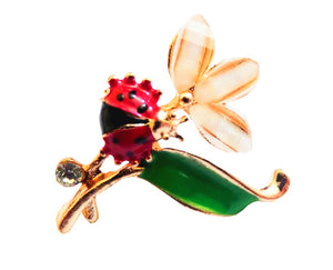 Bjuterie Cadou Femei Doamne Primavara 1 8 Martie Brosa Martisor cu Cristale Strasuri Ghiocel cu Buburuza pe Frunza Martisor Ziua Femeii