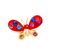 Încărcați imaginea în Galerie, Bjuterie Cadou Femei Doamne Primavara 1 8 Martie Brosa cu Cristale Strasuri Multicolore Fluture Rosu-Visiniu Martisor