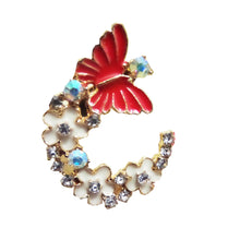Încărcați imaginea în Galerie, Brosa Martisor cu Motive Populare Fluture Metal Alb-Rosu si Strasuri Rhinestone 1 8 Martie