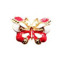 Încărcați imaginea în Galerie, Brosa Martisor cu Motive Traditionale Fluture Alb-Rosu Metal