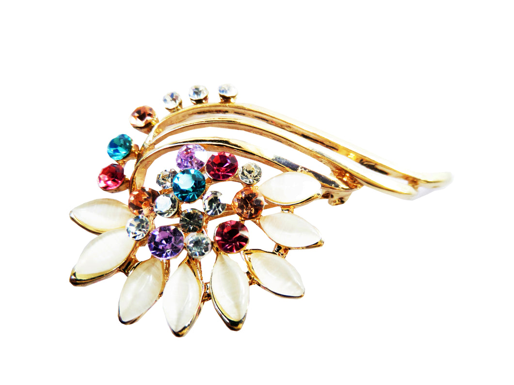 Bjuterie Cadou Femei Doamne Primavara 1 8 Martie Brosa cu Cristale Strasuri Multicolore Floare de Colt Ochi de Pisica Martisor