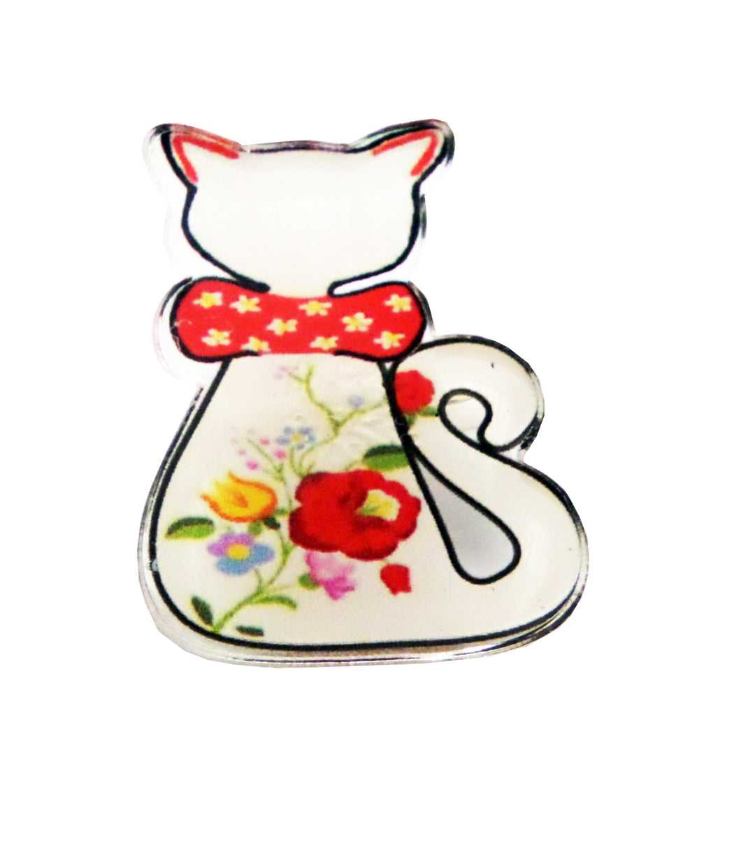 Brosa Martisor cu Motive Etnice Pisicuta cu Flori Multicolore Brodate 1 Martie 8