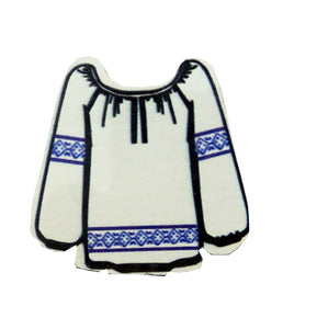 Brosa Martisor cu Motive Traditionale Bluza Ie Taraneasca Albastra din Lemn