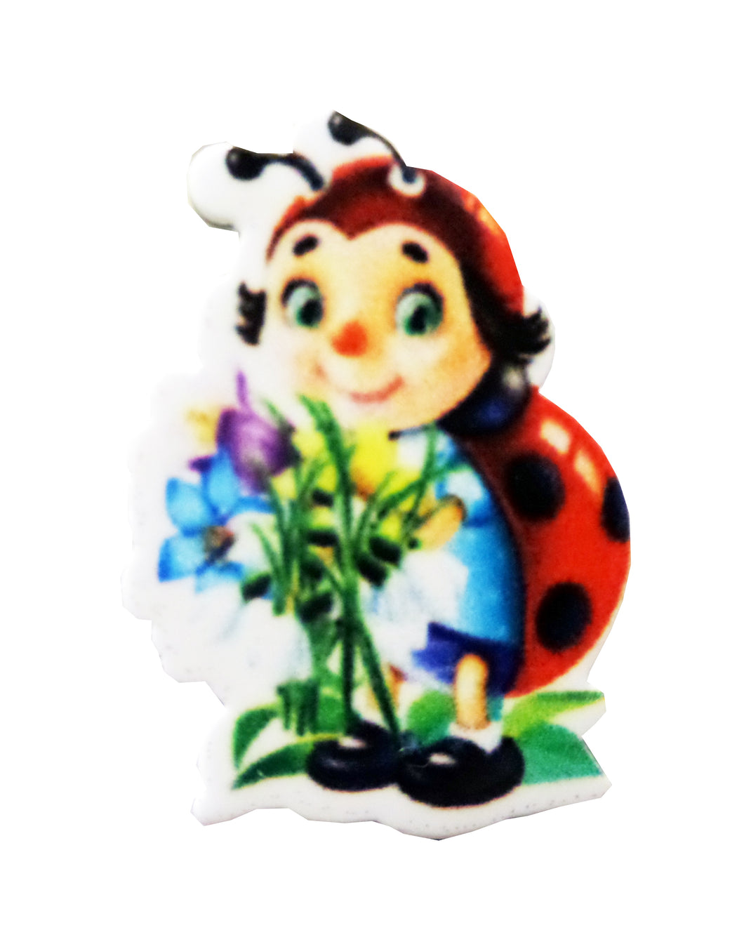 Brosa Martisor cu Motive Populare Buburuza Fetita cu Flori Multicolore