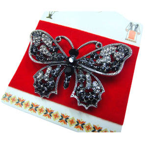 Brosa pe Carton cu Motive Traditionale de Martisor 1 8 Martie Fluture Metal cu Cristale Negre