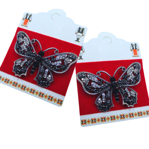 Brosa pe Carton cu Motive Traditionale de Martisor 1 8 Martie Fluture Metal cu Cristale Negre