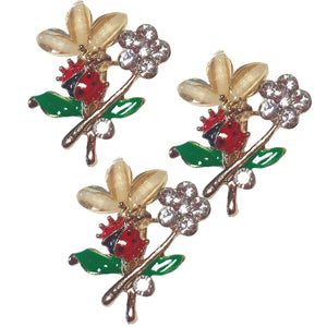 Brosa Martisor cu Strasuri Transparente Buburuza pe Ghiocel Alb Martie