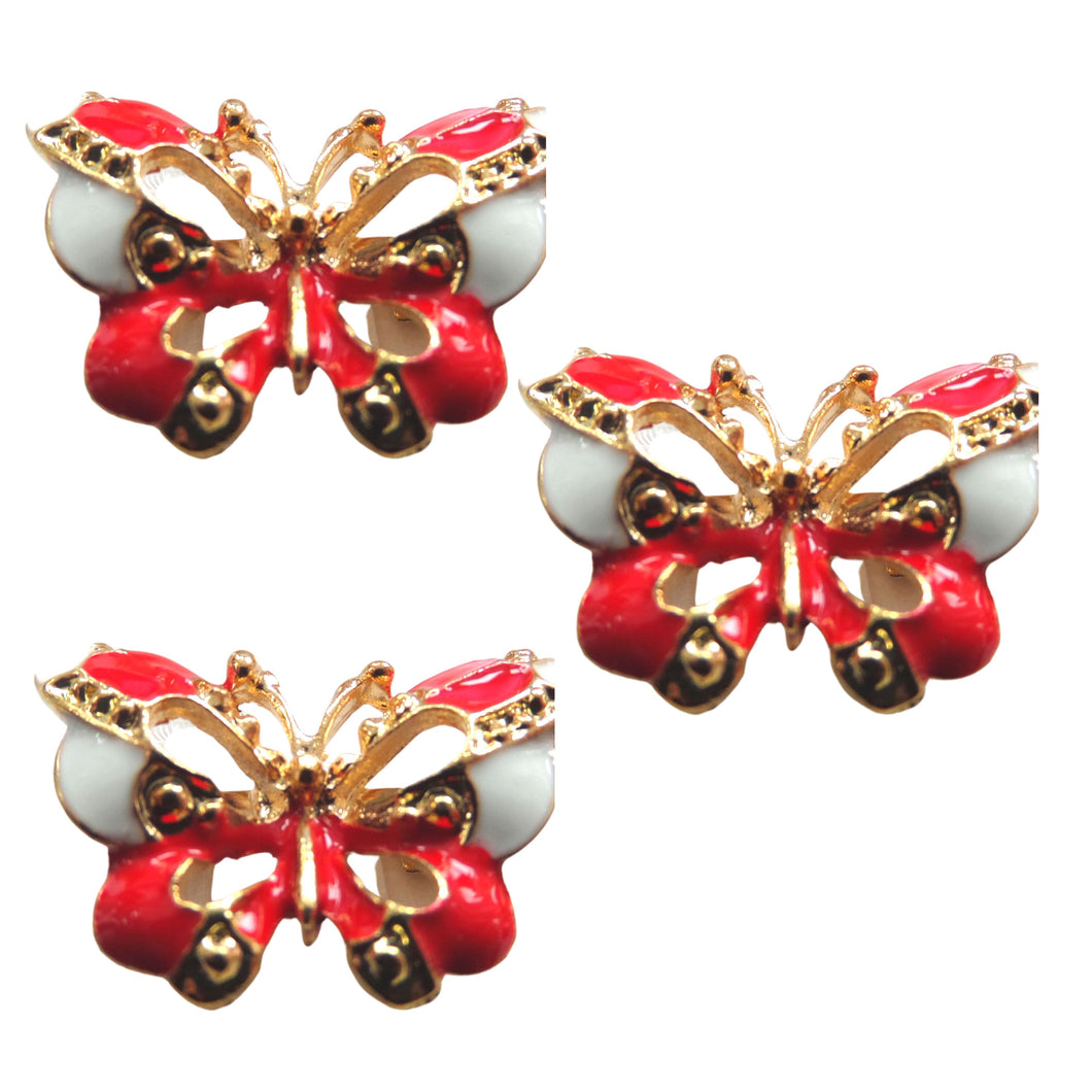 Bijuterie Brosa Martisor Cadou Doamne Femei cu Motive Traditionale Fluture Alb-Rosu din Metal
