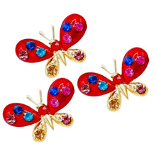 Încărcați imaginea în Galerie, Brosa Martisor Fluture Rosu-Visiniu cu Strasuri Multicolore si Metal Auriu Cadou Doamne