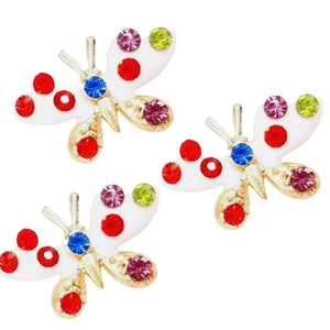 Bjuterie Cadou Femei Doamne Primavara 1 8 Martie Brosa cu Cristale Strasuri Multicolore Fluture Alb Martisor